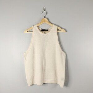 360 Cashmere 100% Ivory Tank Top Sweater Knit Cut Out Women's Large L Minimalist